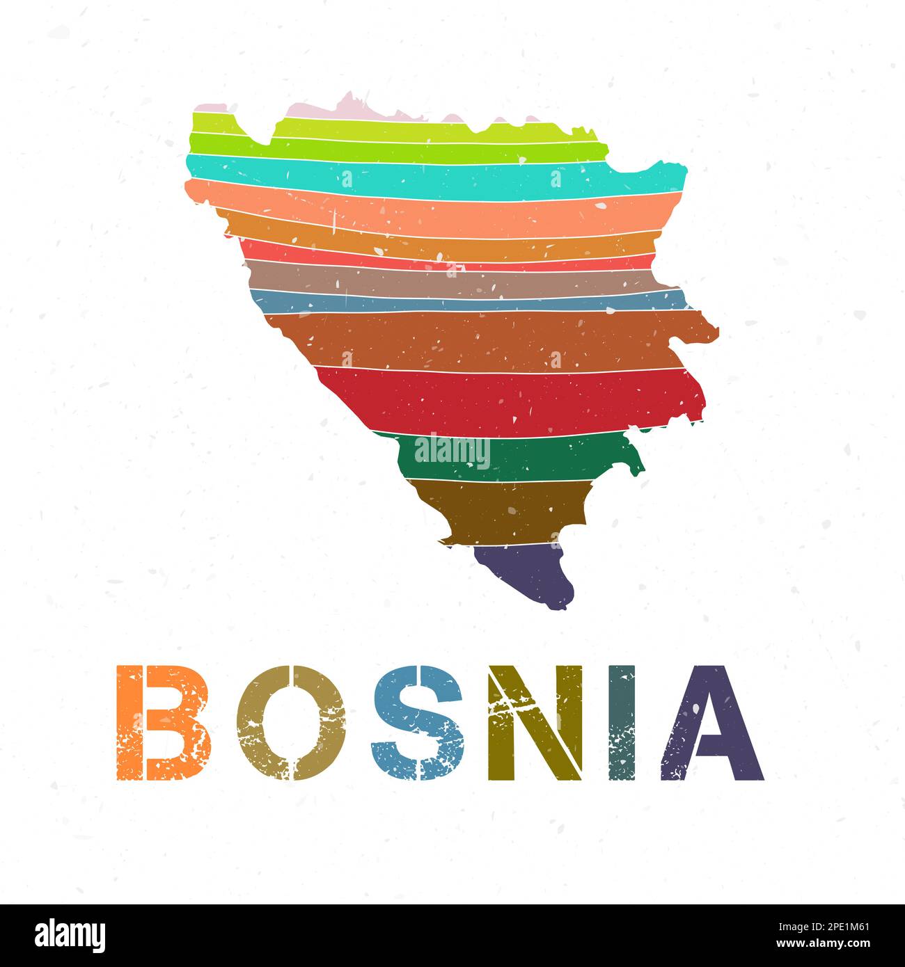 Progettazione di mappe in Bosnia. Forma del paese con belle onde geometriche e texture grunge. Illustrazione vettoriale artistica. Illustrazione Vettoriale