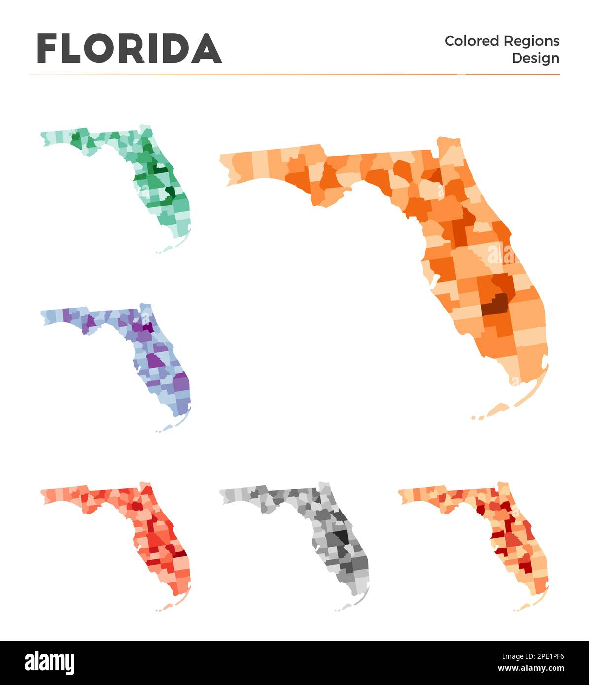 Collezione di mappe della Florida. Confini della Florida per la tua infografica. Regioni a colori degli Stati Uniti. Illustrazione vettoriale. Illustrazione Vettoriale