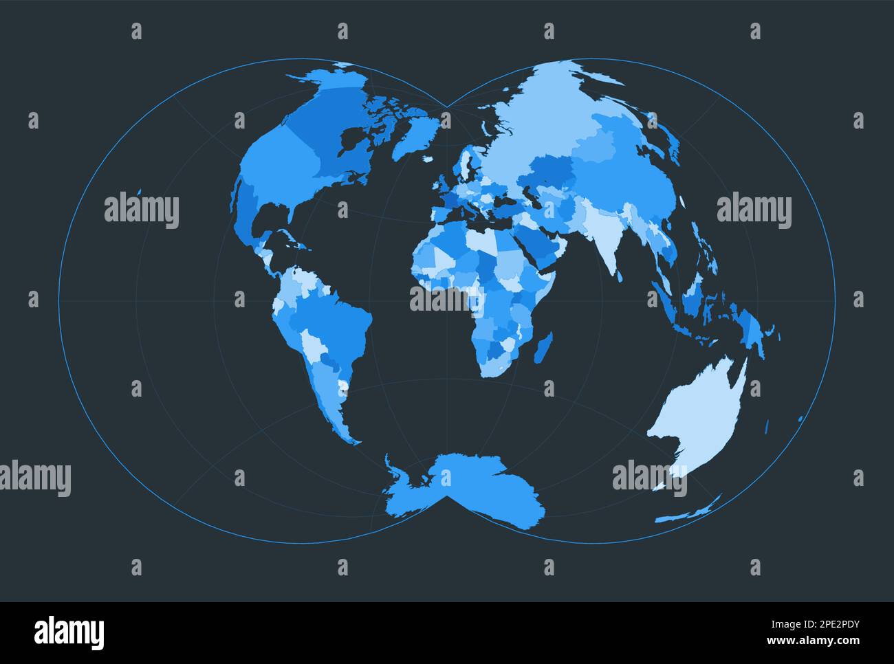 Mappa del mondo. Proiezione globulare Nicolosi. Illustrazione futuristica del mondo per la tua infografica. Bella tavolozza di colori blu. Illustrazione vettoriale moderna. Illustrazione Vettoriale