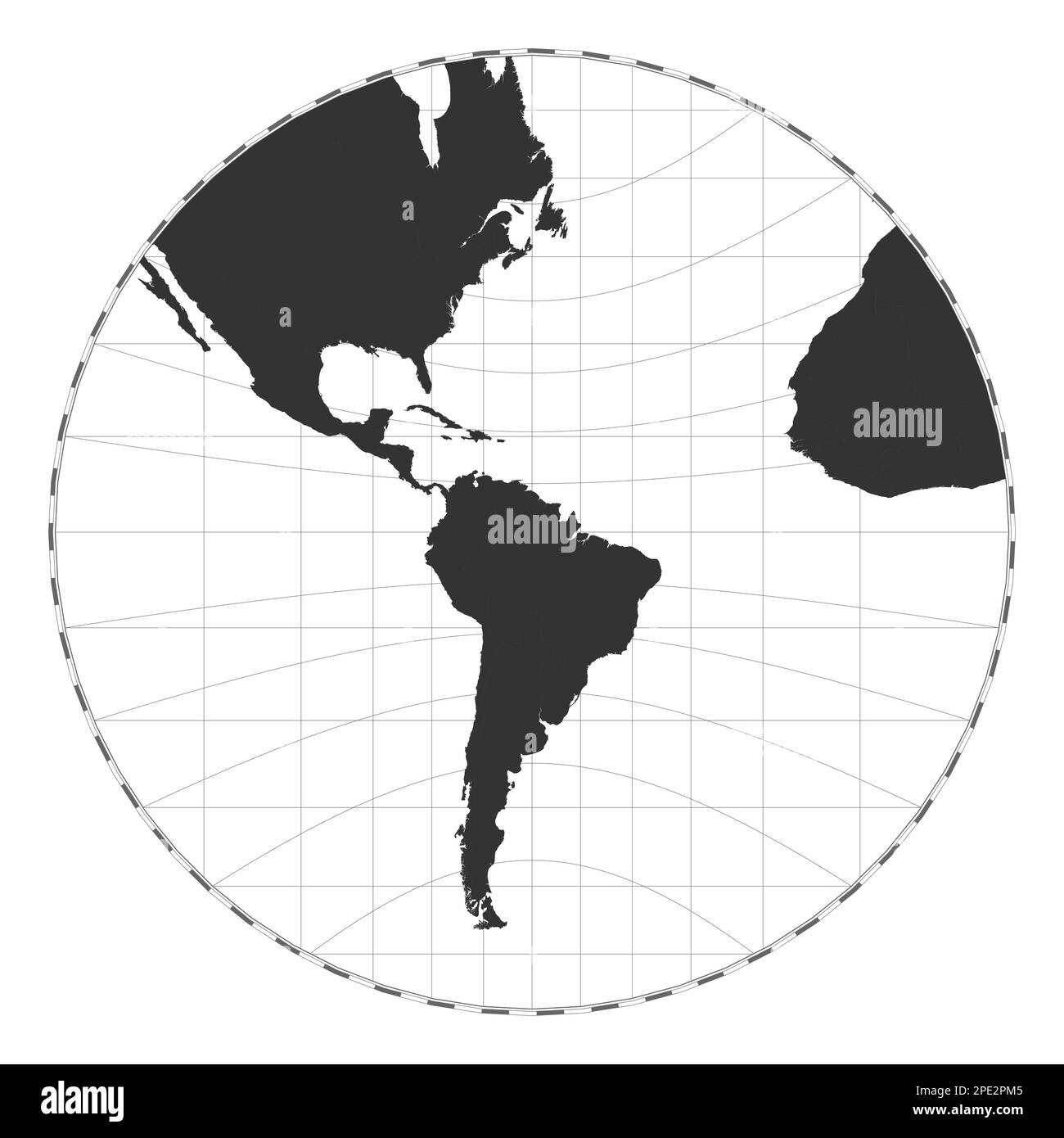 Mappa vettoriale del mondo. Proiezione gnomonica. Mappa geografica del mondo pianeggiante con linee di latitudine e longitudine. Centrato a 60 gradi di longitudine est. Illustrazione Vettoriale