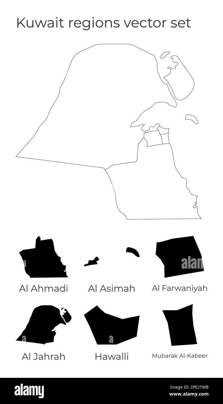 Mappa del Kuwait con le forme delle regioni. Mappa vettoriale vuota del paese con regioni. Confini del paese per la vostra infografica. Illustrazione vettoriale. Illustrazione Vettoriale