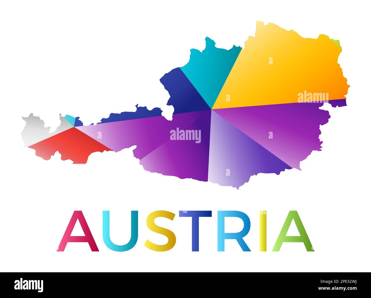 Colore luminoso a forma di Austria. Multicolore stile geometrico logo paese. Design moderno e alla moda. Illustrazione vettoriale accurata. Illustrazione Vettoriale