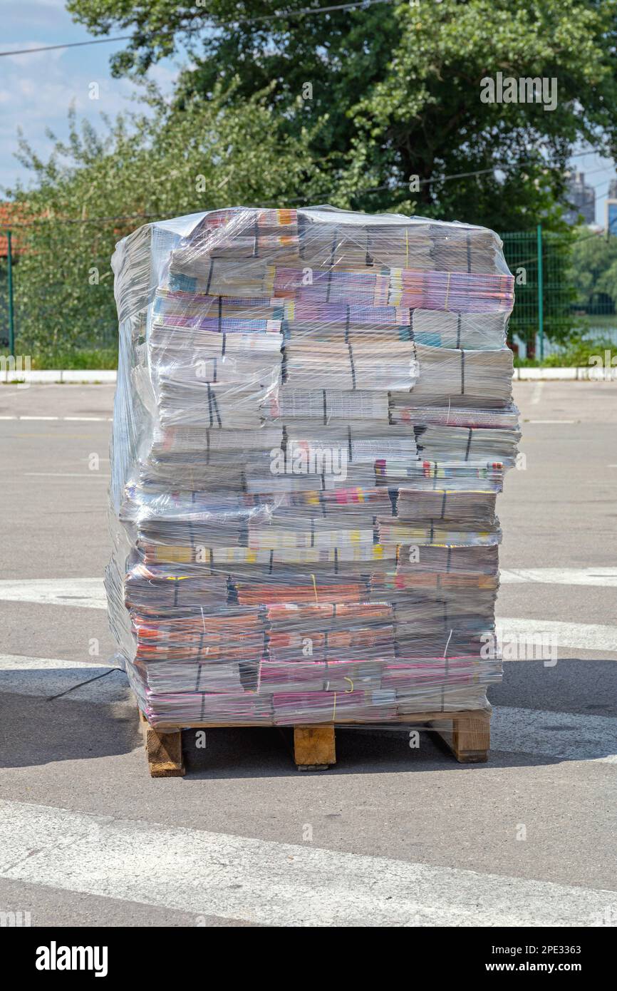 Stampa Giornali e Riviste confezionate al Pallet Shipping Foto Stock