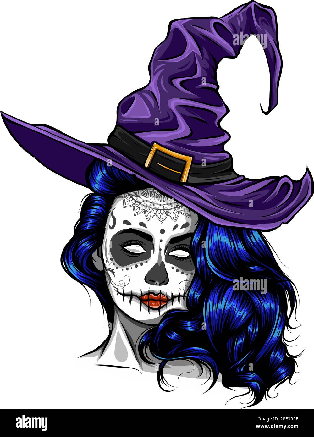 Bella strega con cappello. Disegno vettoriale a mano Illustrazione Vettoriale