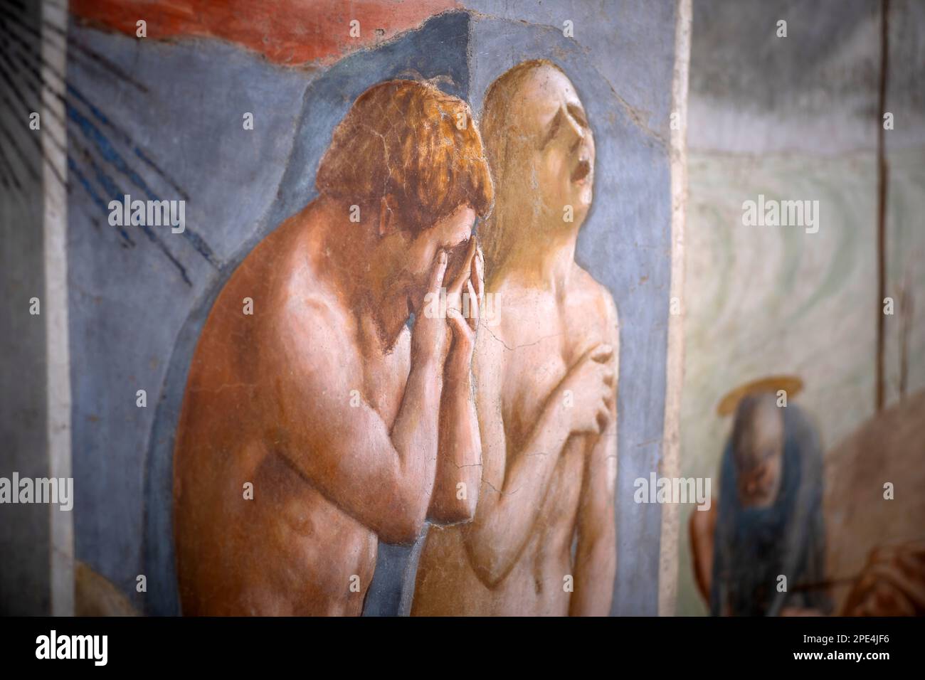 Sono in corso lavori di restauro dei famosi affreschi della Cappella Branacci di Firenze. Tour limitati di poco tempo tra le impalcature Foto Stock