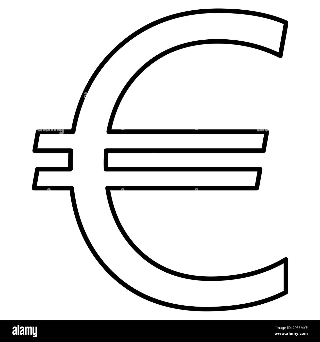 Il simbolo della valuta dell'Unione europea euro EUR delineare la vista frontale isolata su sfondo bianco. Moneta della Banca centrale europea. Clipart del vettore. Illustrazione Vettoriale