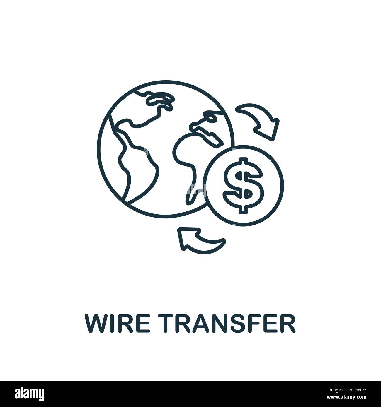 Icona della linea di trasferimento del filo. Segno elemento colorato dalla collezione di gestione finanziaria. Contorno Wire Transfer icona segno per web design, infografiche e. Illustrazione Vettoriale