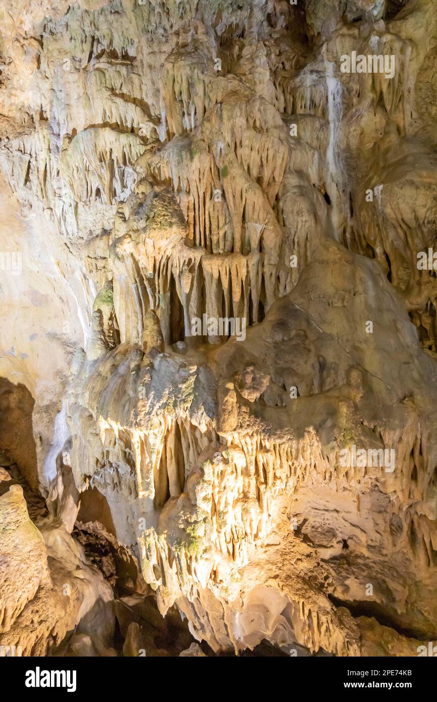 Baerenhoehle, con circa 8, 000 visitatori l'anno, la grotta di pietra drippica è la più visitata grotta dello spettacolo dell'Albo Svevo, Sonnenbuehl Foto Stock