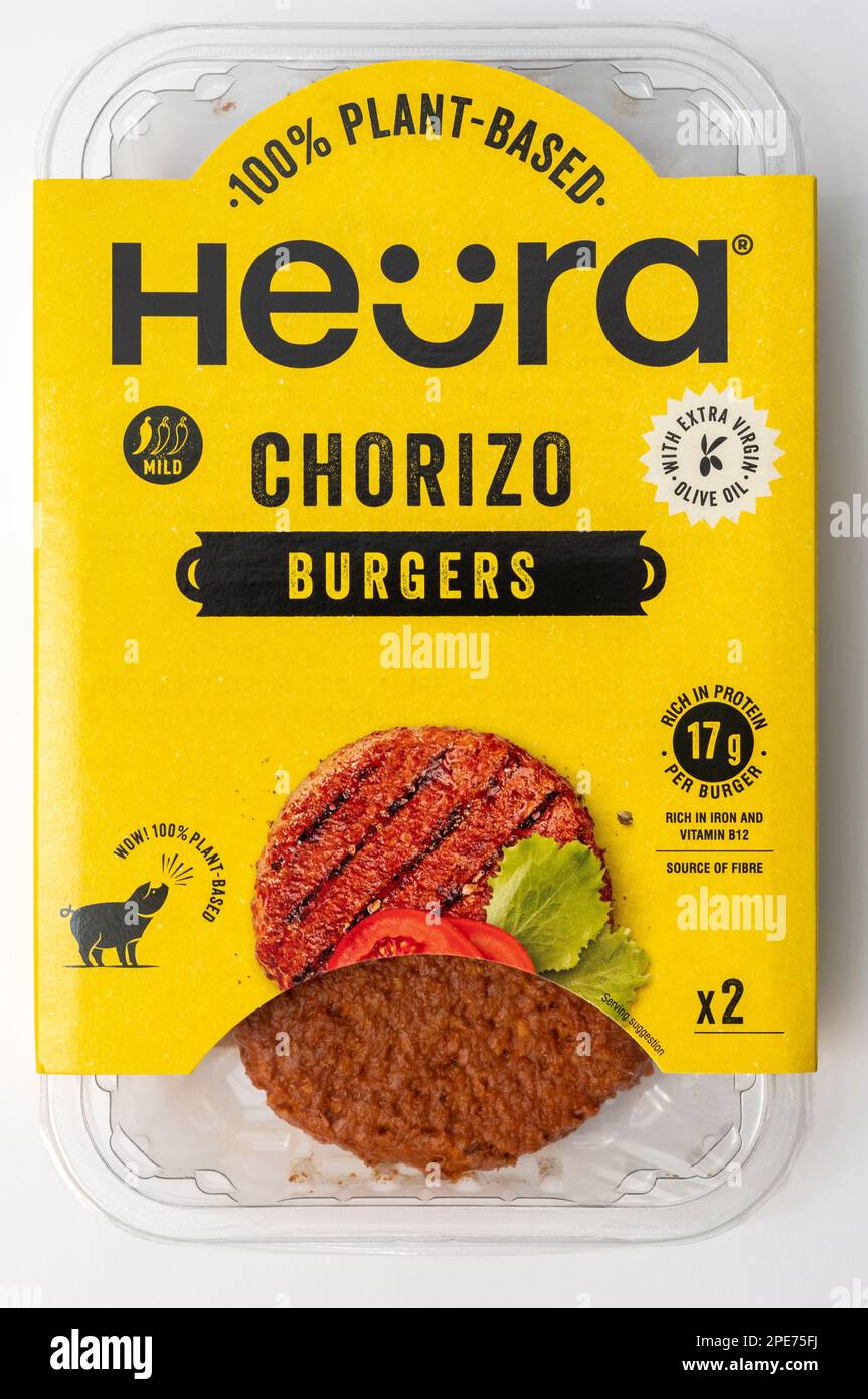 Hamburger a base di pianta Heura chorizo Foto Stock