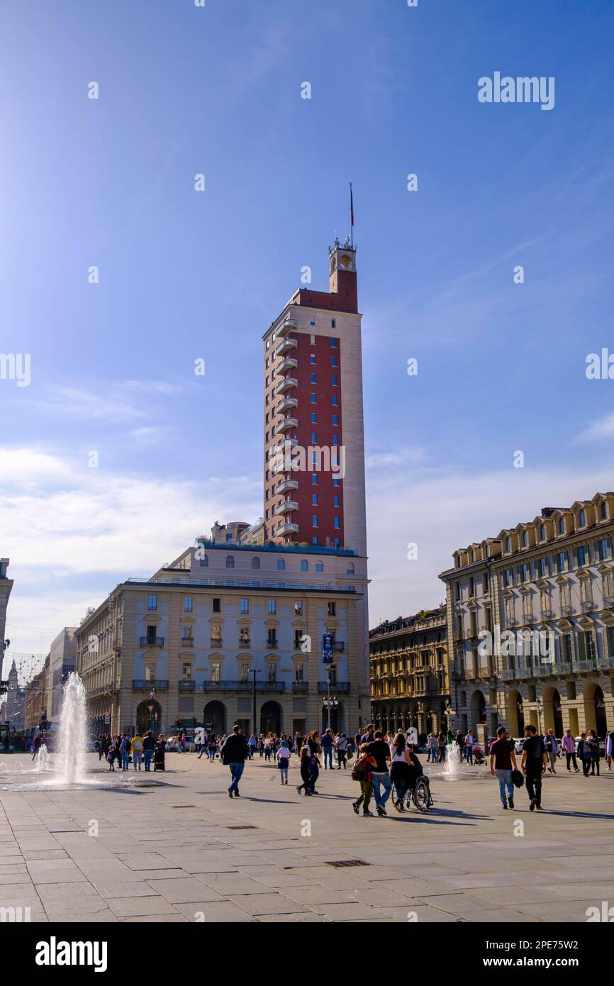 Torre Littoria, Piazza Castello, Torino, Piemonte, Italia Foto Stock
