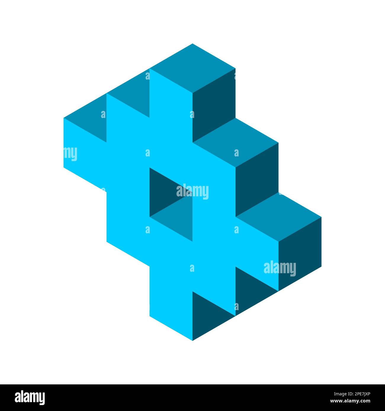 Struttura blu a cubetti. Caratteristica decorativa architettonica. Forma isometrica con apertura al centro. Elemento di design moderno. Croce complessa Illustrazione Vettoriale