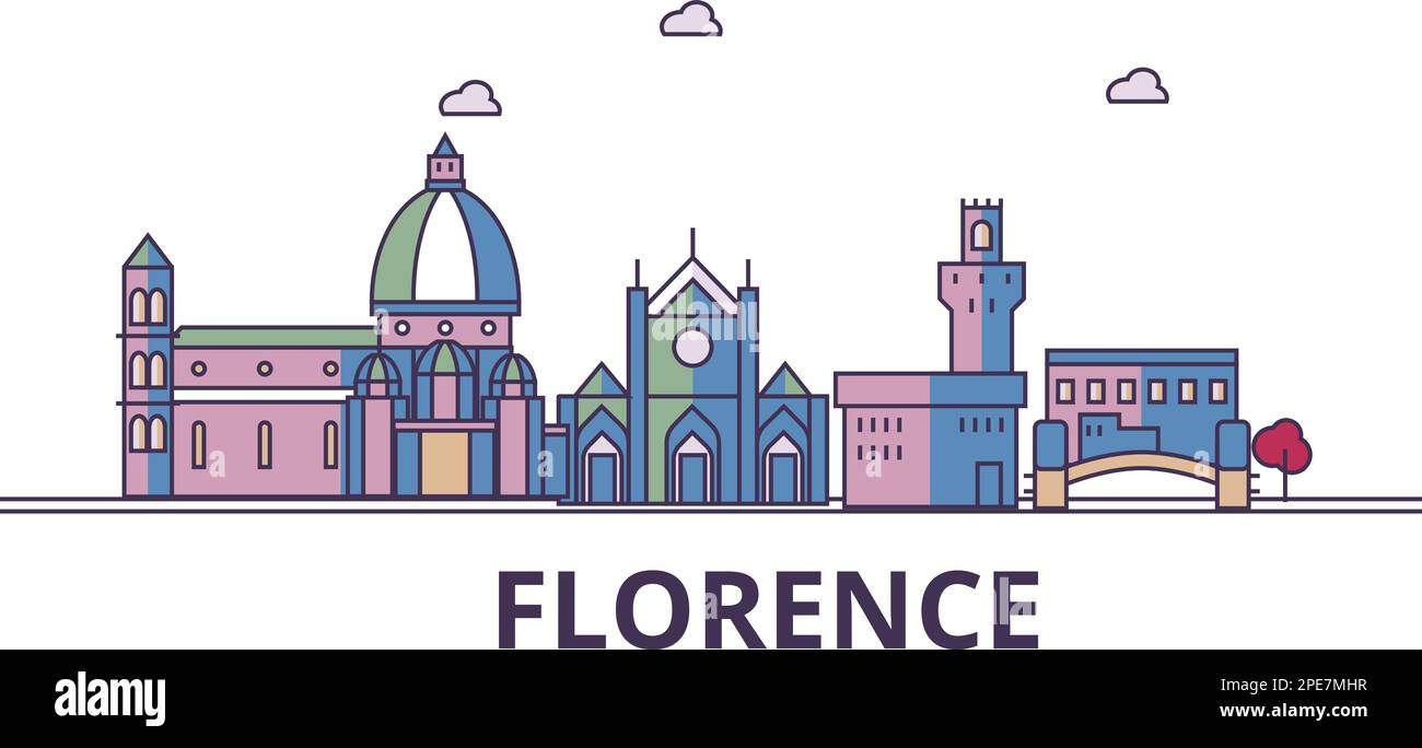 Italia, Firenze città luoghi di interesse turistico, vettore città viaggio illustrazione Illustrazione Vettoriale
