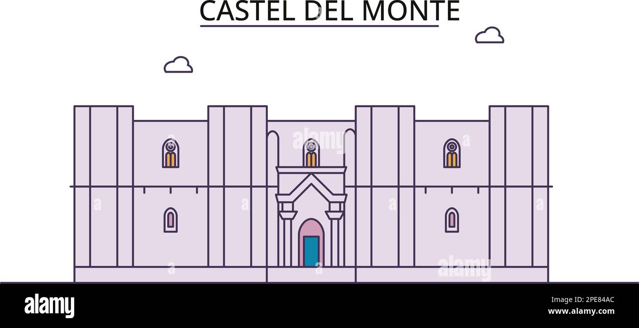 Italia, Puglia, Castel del Monte punti di riferimento turistico, vettore città viaggio illustrazione Illustrazione Vettoriale