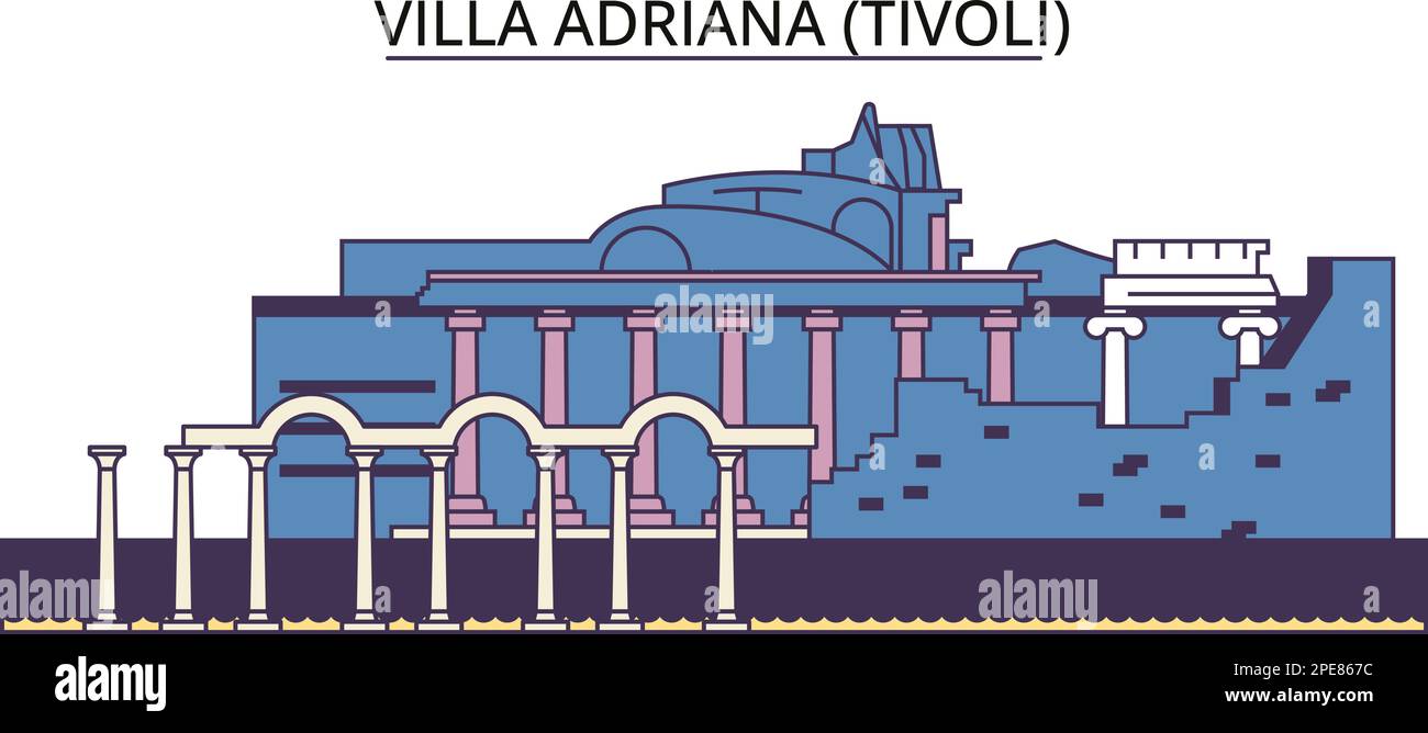 Italia, Tivoli, Villa Adriana punti di riferimento turistico, vettore città viaggio illustrazione Illustrazione Vettoriale