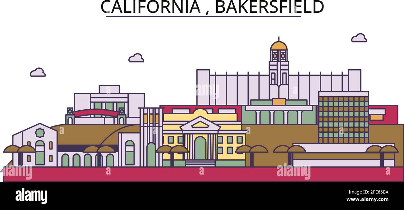 Stati Uniti, punti di riferimento del turismo di Bakersfield, illustrazione vettoriale del viaggio della città Illustrazione Vettoriale