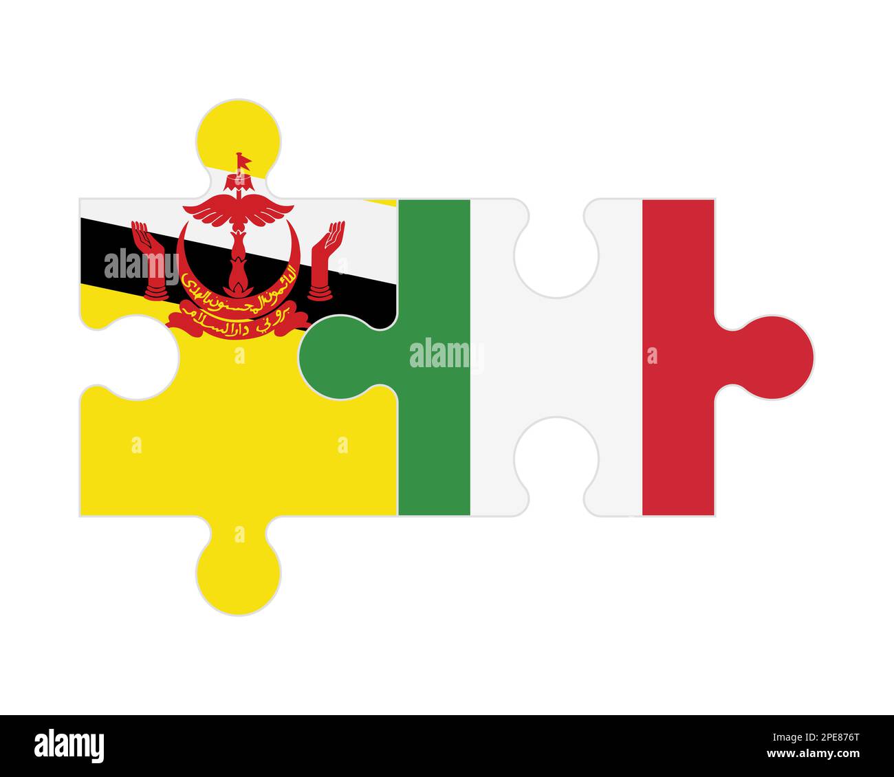 Puzzle connesso di bandiere di Brunei e Italia, vettore Illustrazione Vettoriale
