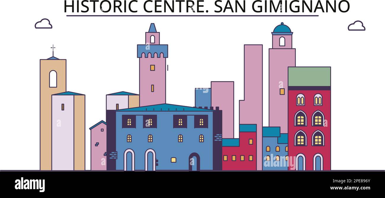 Italia, San Gimignano luoghi di interesse turistico della città, illustrazione vettoriale dei viaggi della città Illustrazione Vettoriale