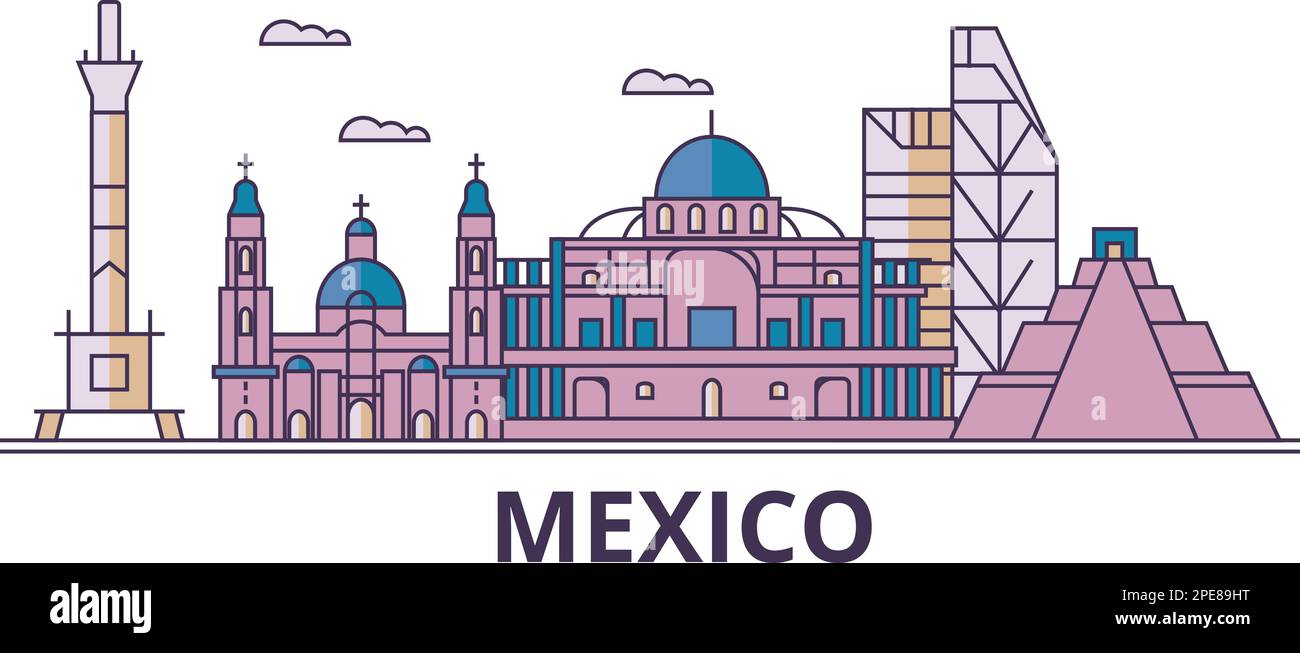 Messico, Città del Messico luoghi di interesse turistico, vettore città viaggio illustrazione Illustrazione Vettoriale