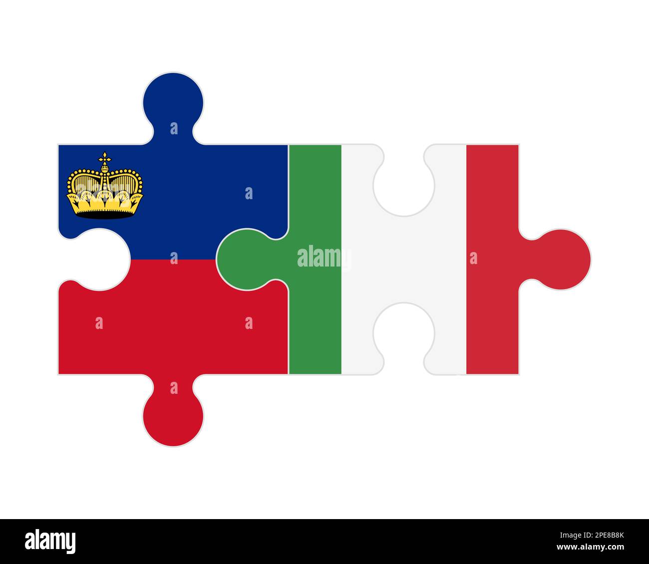 Puzzle connesso di bandiere del Liechtenstein e dell'Italia, vettore Illustrazione Vettoriale