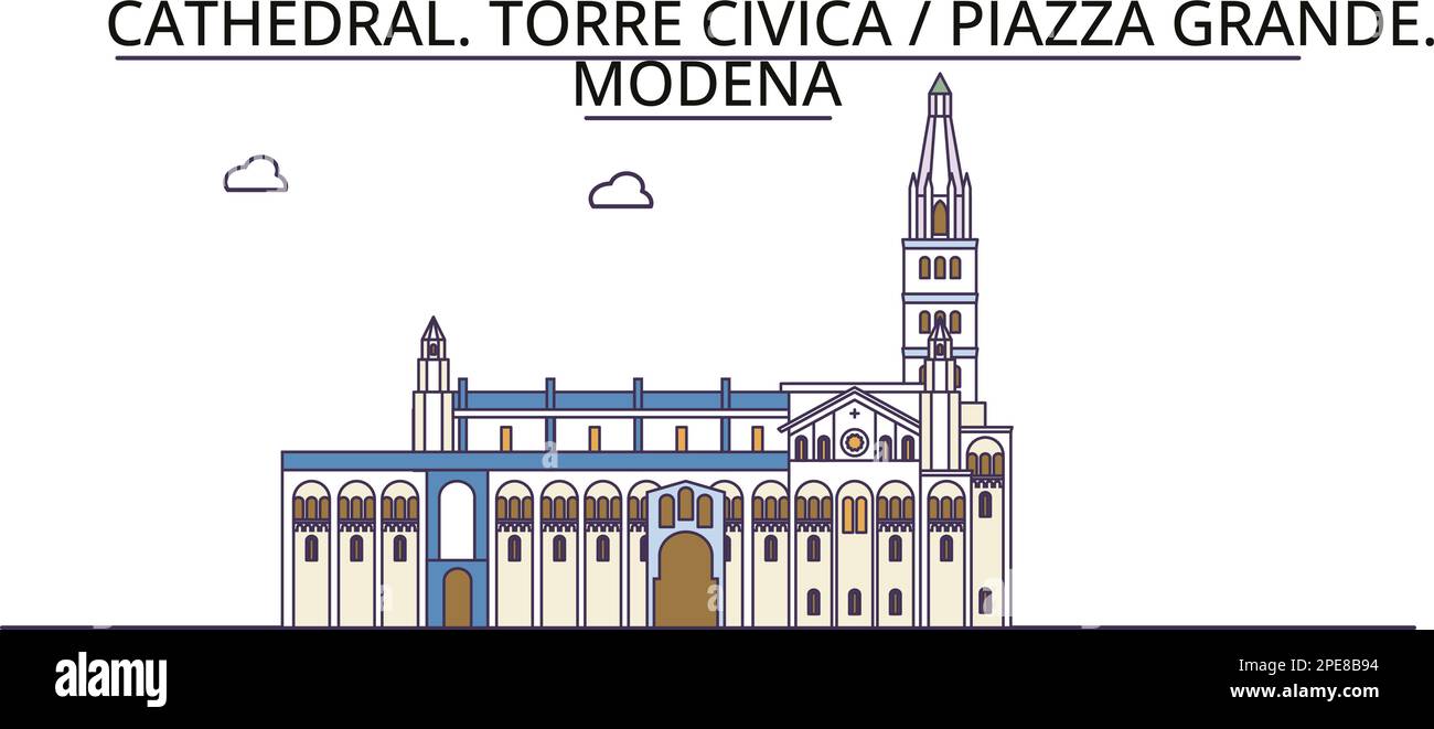 Italia, Modena punti di riferimento del turismo, illustrazione vettoriale del viaggio in città Illustrazione Vettoriale