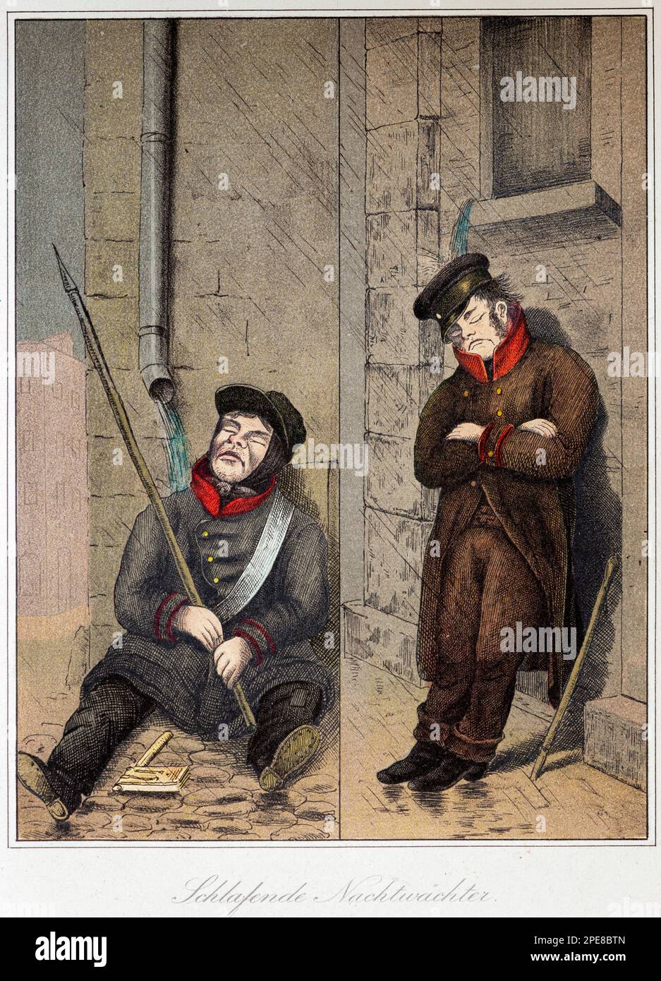 Due guardiani notturni, Amburgo, Germania del Nord, Illustrazione circa 1892 Foto Stock