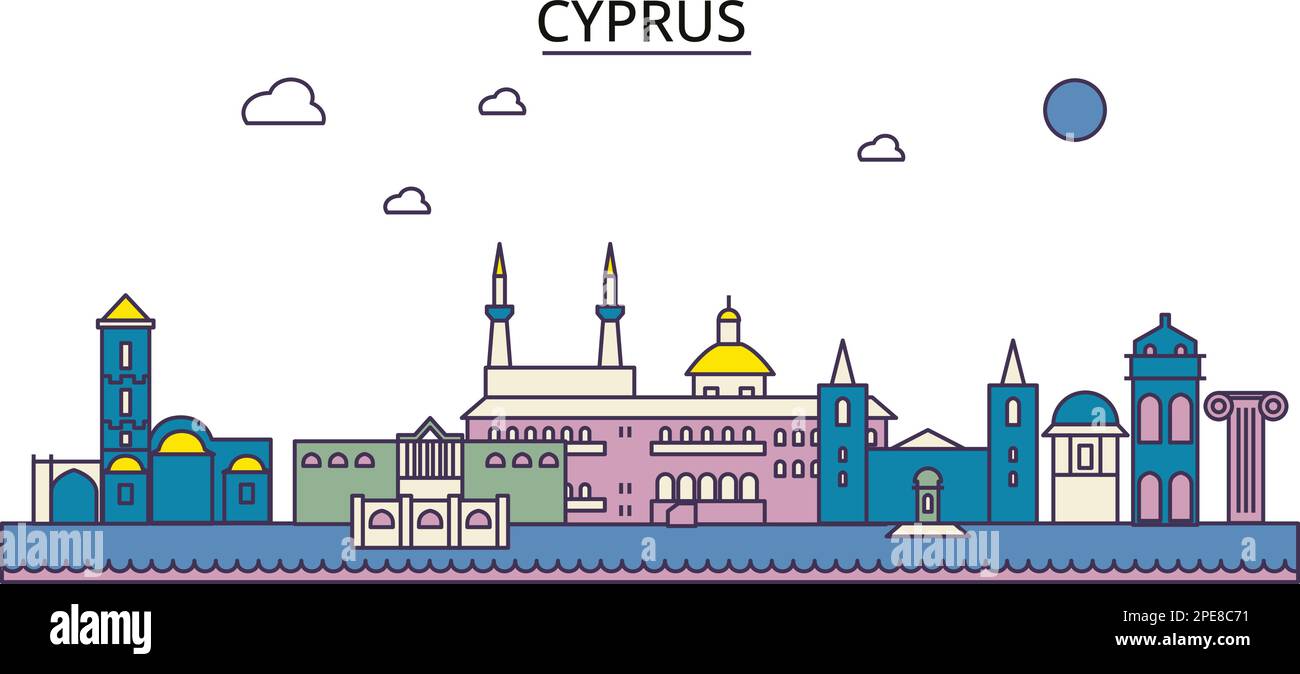 Cipro turismo punti di riferimento, vettore città viaggio illustrazione Illustrazione Vettoriale