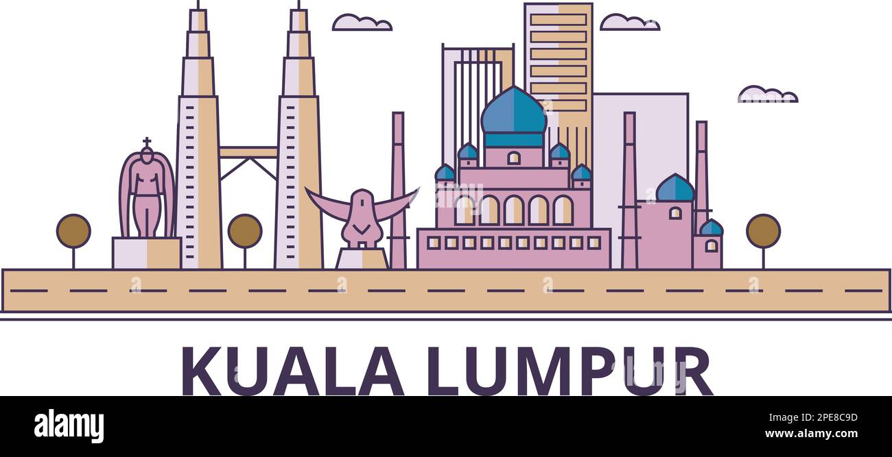 Malesia, punti di riferimento turistici di Kuala Lumpur, illustrazione vettoriale di viaggio della città Illustrazione Vettoriale