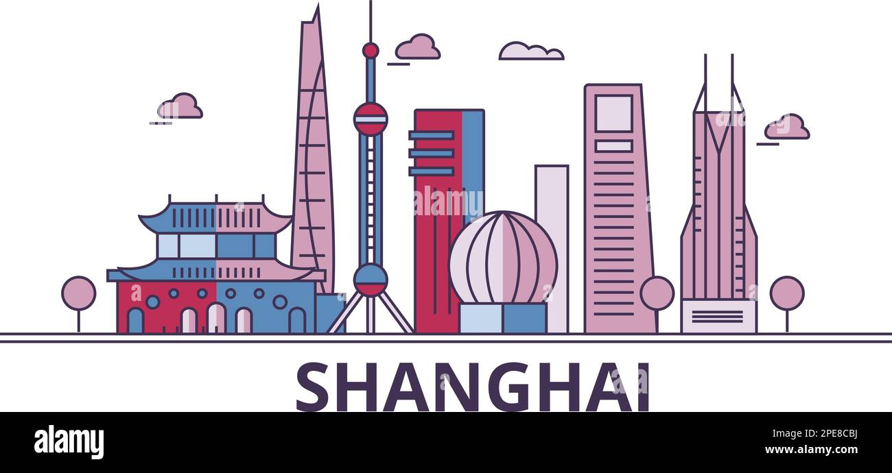 Cina, punti di riferimento turistici della città di Shanghai, illustrazione vettoriale dei viaggi della città Illustrazione Vettoriale