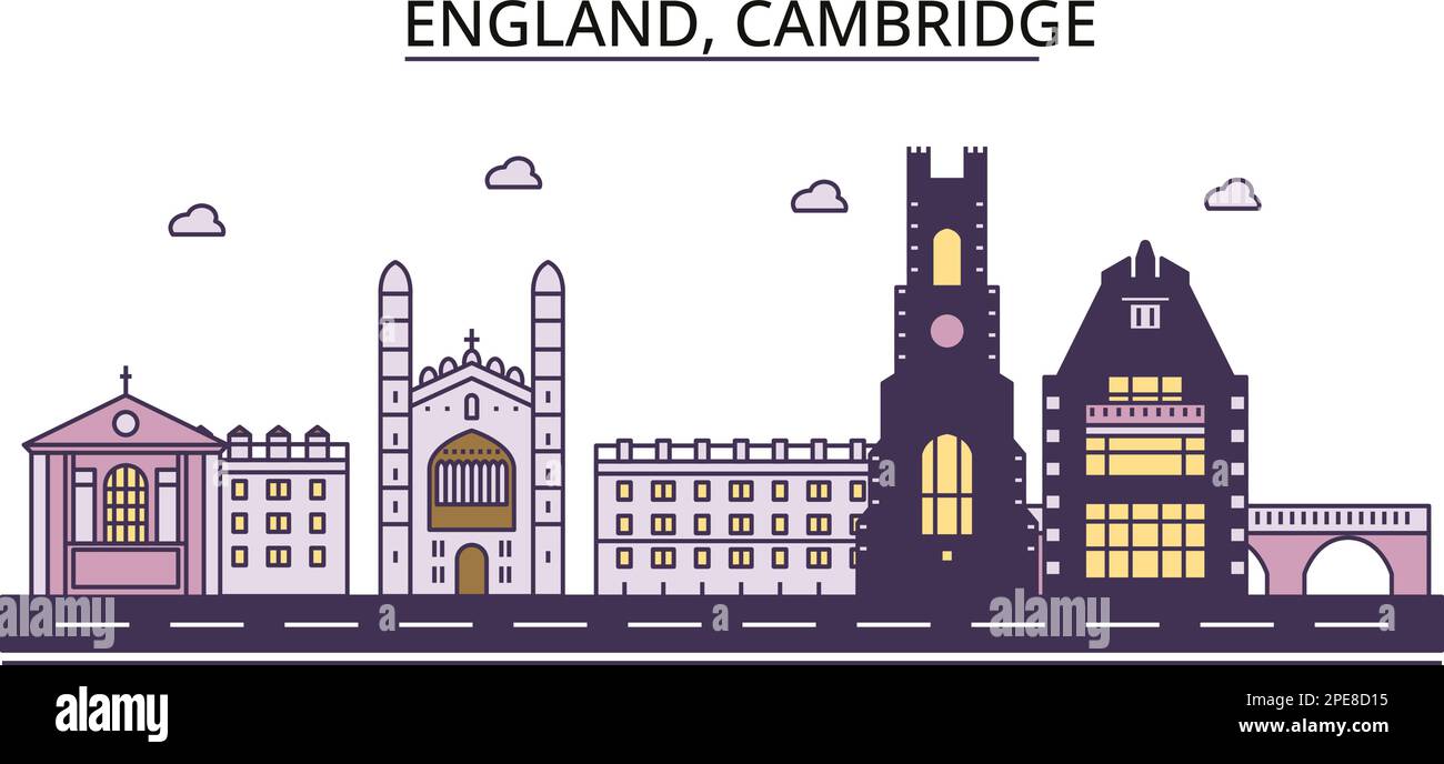 Regno Unito, Cambridge turismo punti di riferimento, vettore città viaggio illustrazione Illustrazione Vettoriale