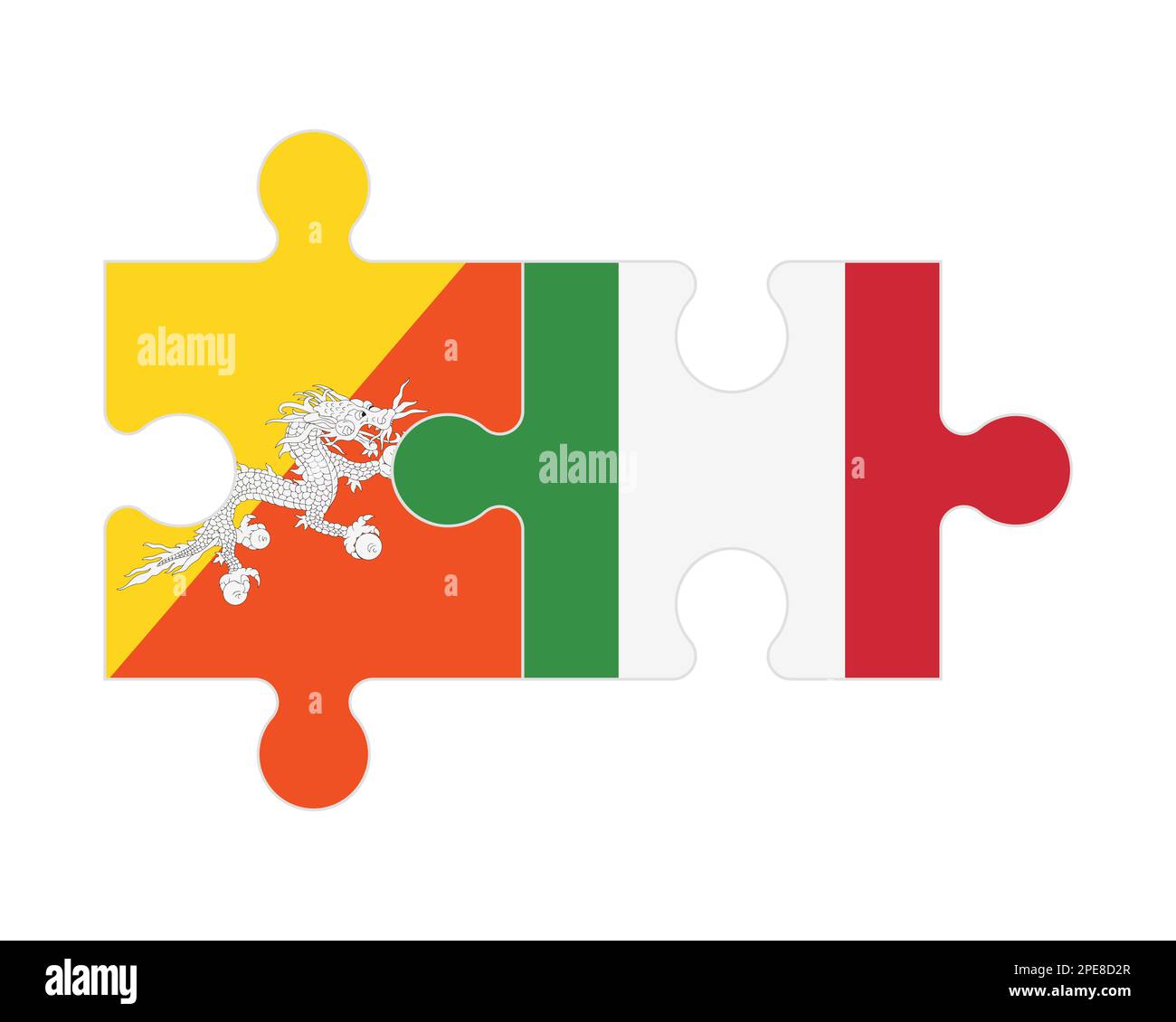 Puzzle connesso di bandiere di Bhutan e Italia, vettore Illustrazione Vettoriale