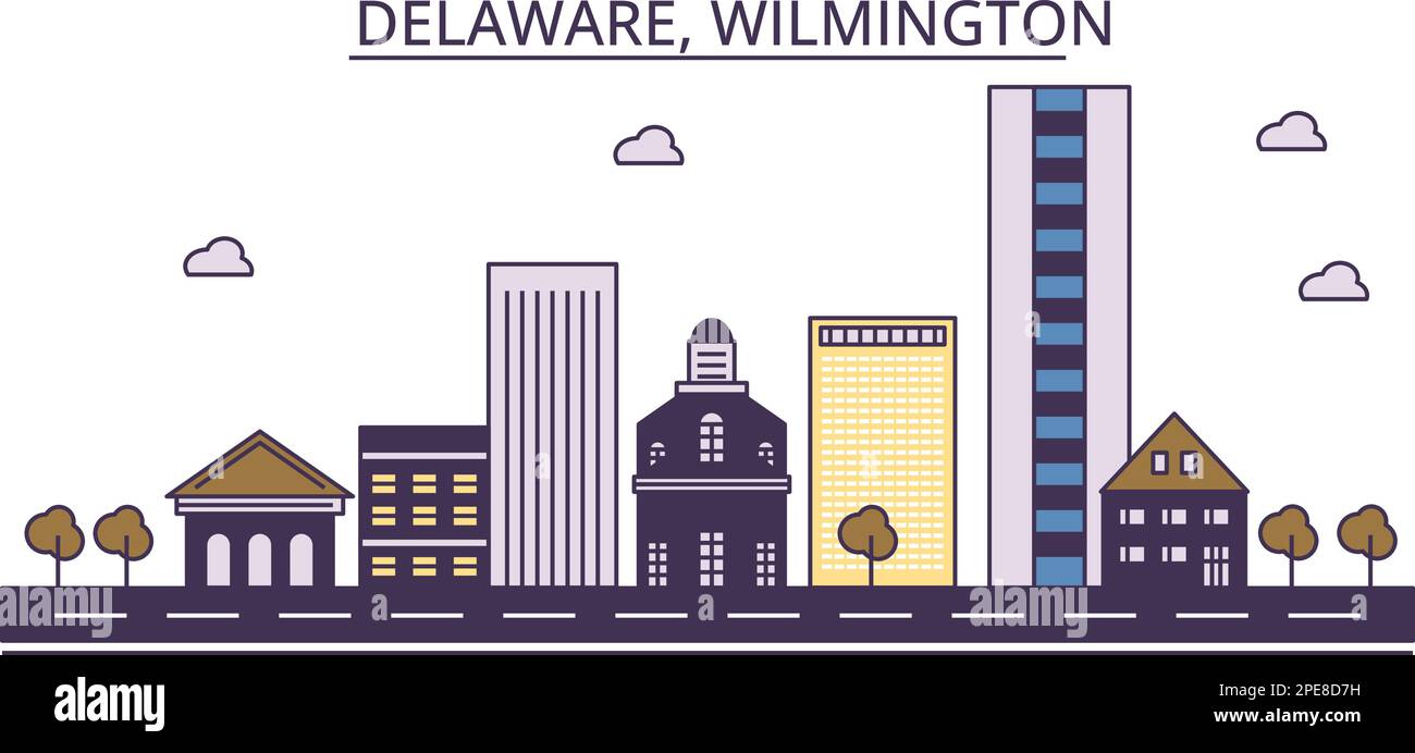 Stati Uniti, Wilmington turismo punti di riferimento, vettore città viaggio illustrazione Illustrazione Vettoriale