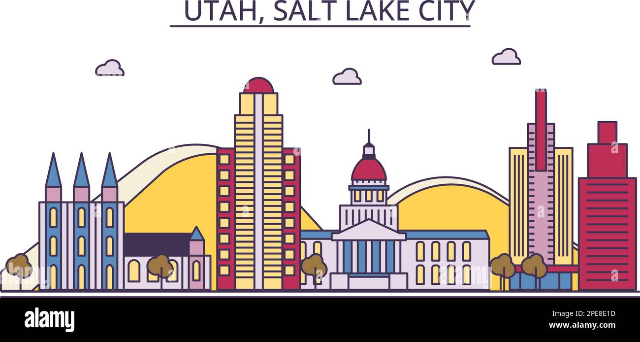 Stati Uniti, Salt Lake City luoghi di interesse turistico, vettore città viaggio illustrazione Illustrazione Vettoriale