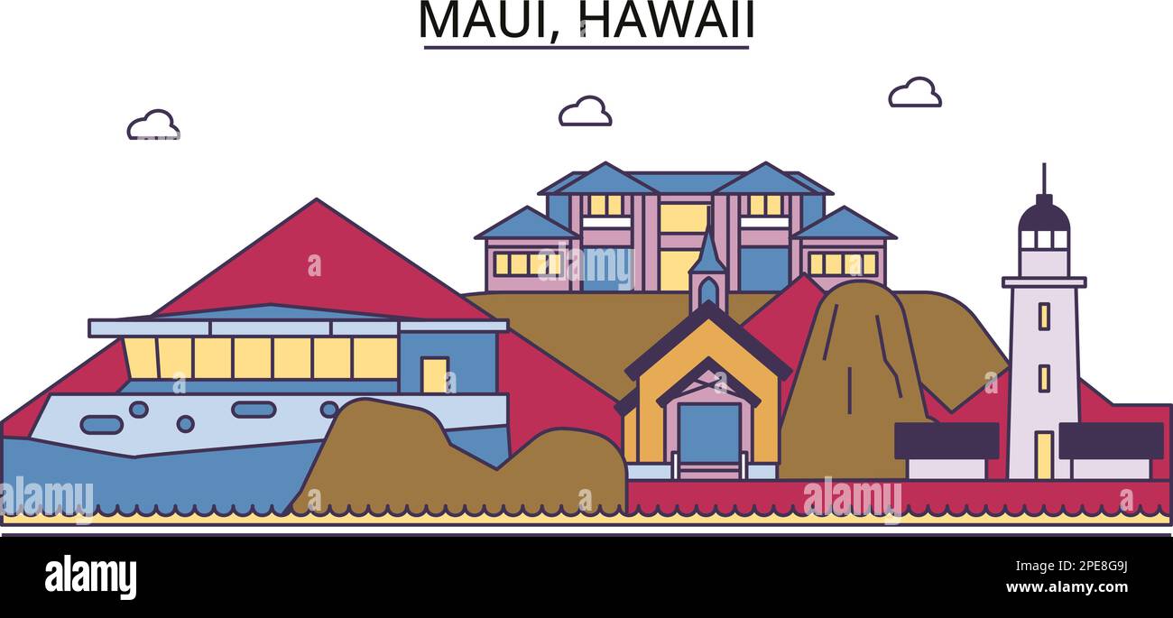 Stati Uniti, Maui luoghi di interesse turistico, vettore città viaggio illustrazione Illustrazione Vettoriale