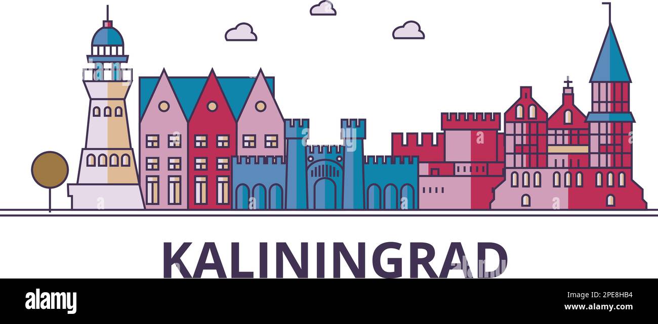 Russia, Kaliningrad City turismo punti di riferimento, vettore città viaggio illustrazione Illustrazione Vettoriale