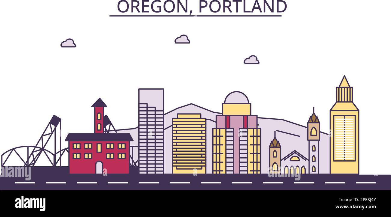 Stati Uniti, Portland luoghi di interesse turistico, vettore città viaggio illustrazione Illustrazione Vettoriale
