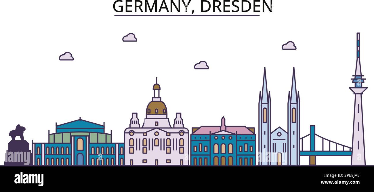 Germania, punti di riferimento del turismo di Dresda, illustrazione vettoriale del viaggio della città Illustrazione Vettoriale