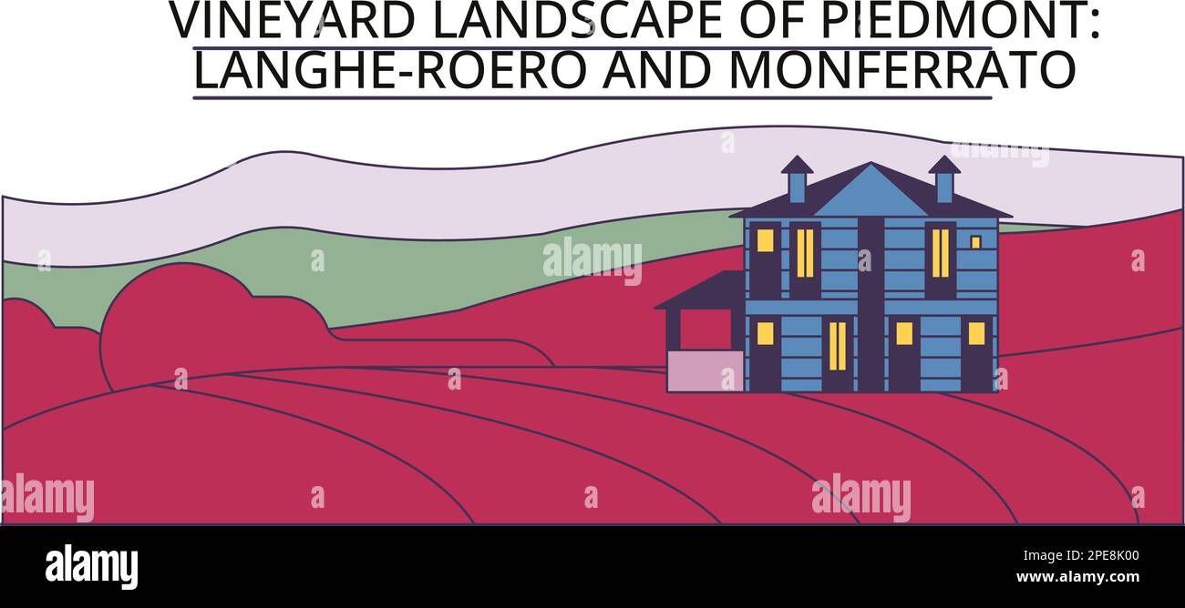 Italia, Piemonte, Langhe Roero e Monferrato luoghi di interesse turistico, vettore città viaggio illustrazione Illustrazione Vettoriale