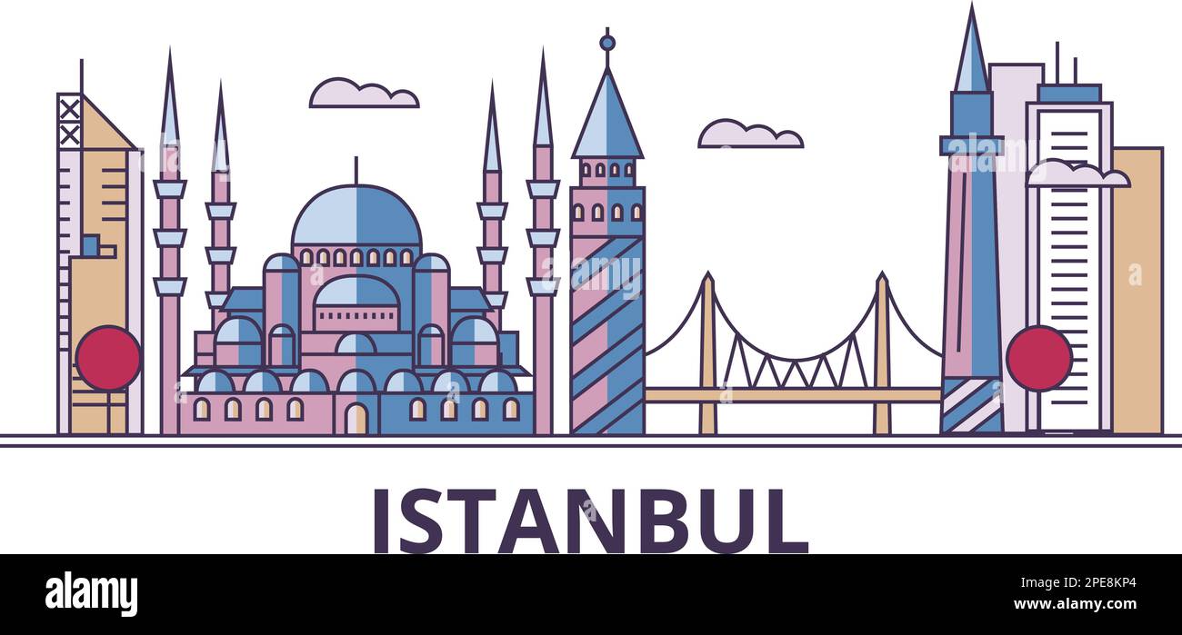 Turchia, Istanbul luoghi di interesse turistico, vettore città viaggio illustrazione Illustrazione Vettoriale