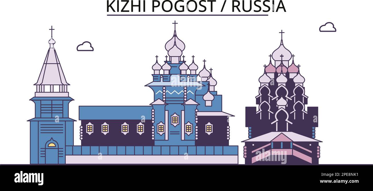 Russia, Kizhi Pogost luoghi di interesse turistico, vettore città viaggio illustrazione Illustrazione Vettoriale