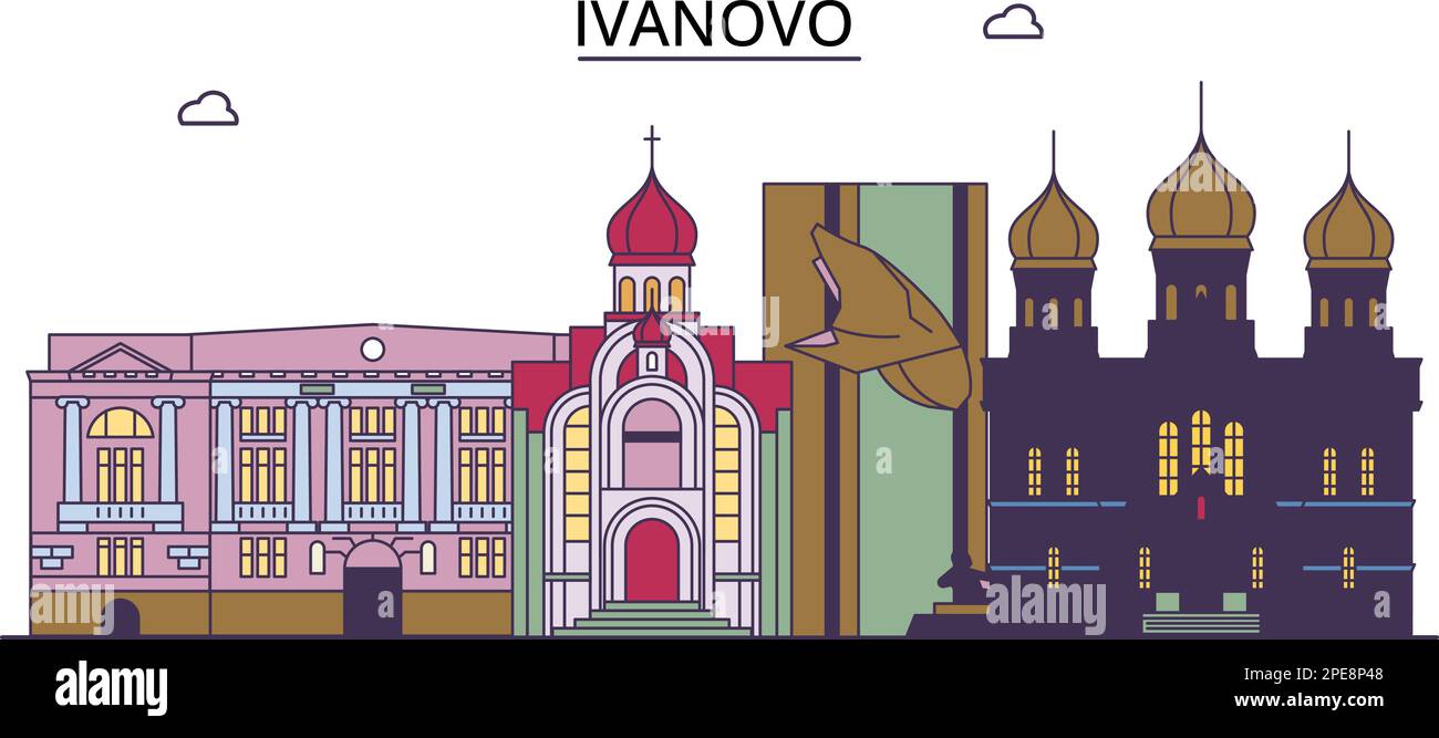 Russia, Ivanovo luoghi di interesse turistico, vettore città viaggio illustrazione Illustrazione Vettoriale