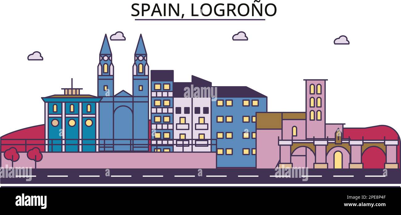 Spagna, Logrono turismo punti di riferimento, vettore città viaggio illustrazione Illustrazione Vettoriale