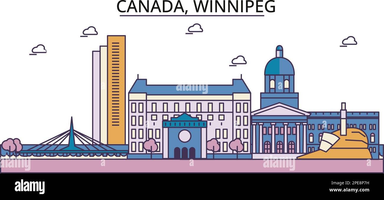 Canada, Winnipeg luoghi di interesse turistico, vettore città viaggio illustrazione Illustrazione Vettoriale