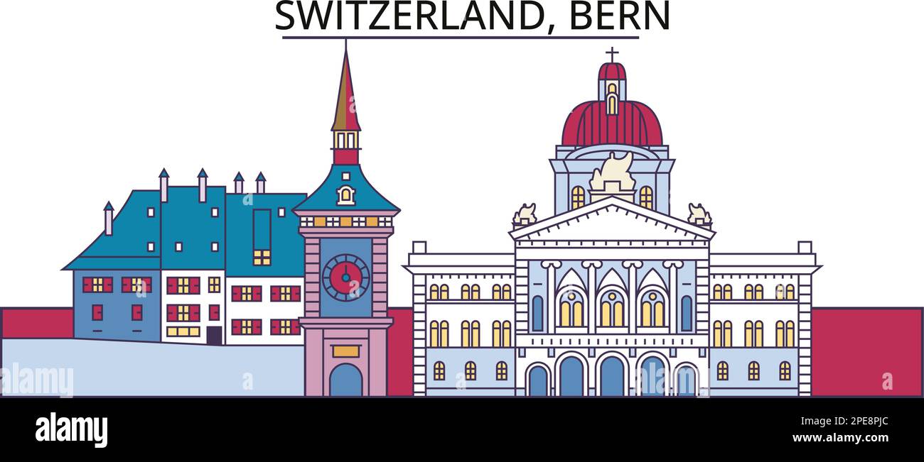Svizzera, punti di riferimento del turismo di Berna, illustrazione vettoriale del viaggio in città Illustrazione Vettoriale