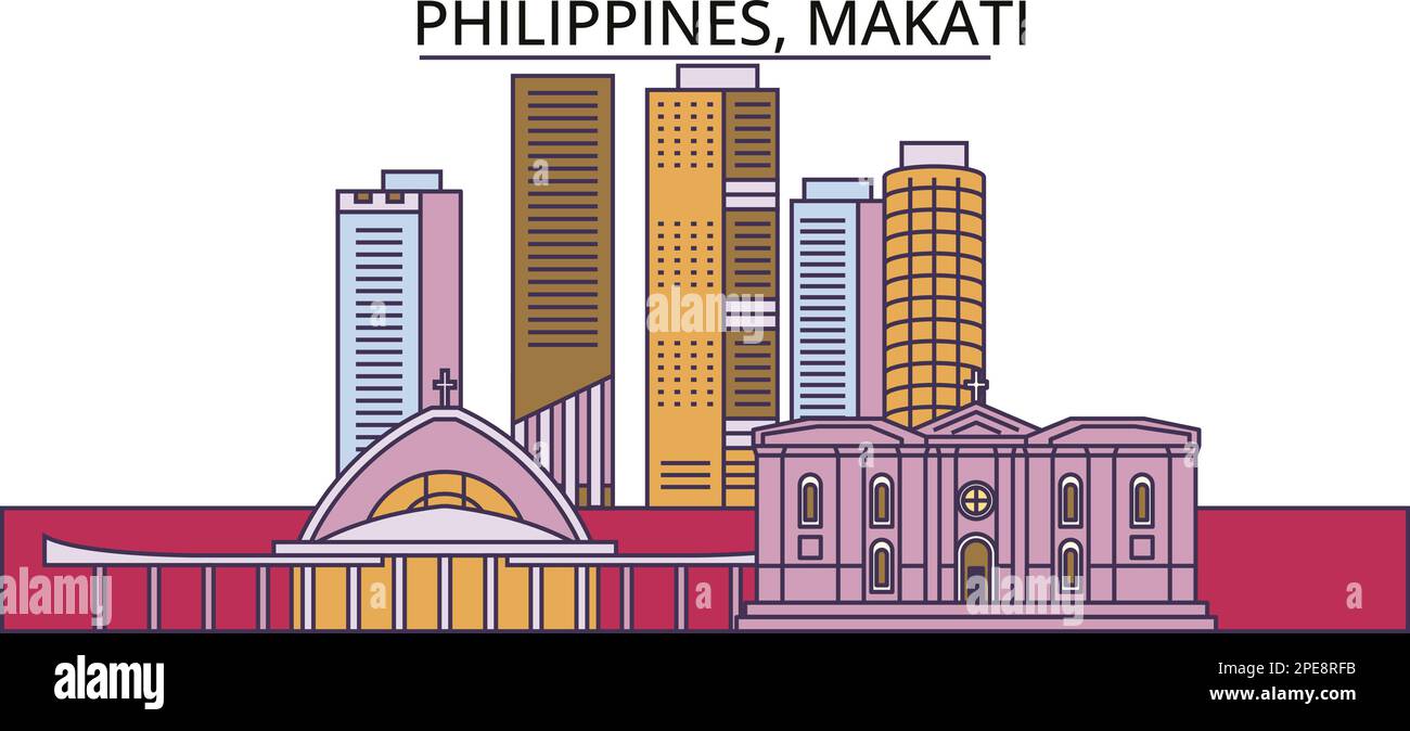 Filippine, Makati luoghi di interesse turistico, vettore città viaggio illustrazione Illustrazione Vettoriale