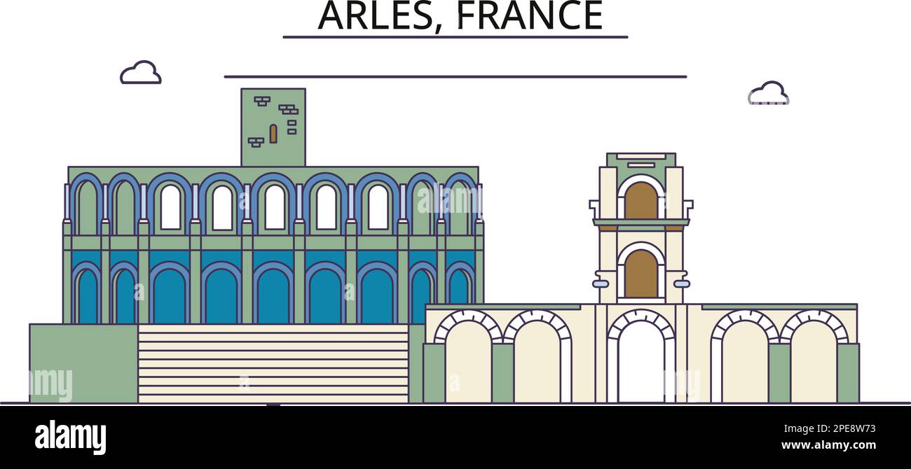 Francia, punti di riferimento del turismo di Arles, illustrazione vettoriale di viaggio della città Illustrazione Vettoriale