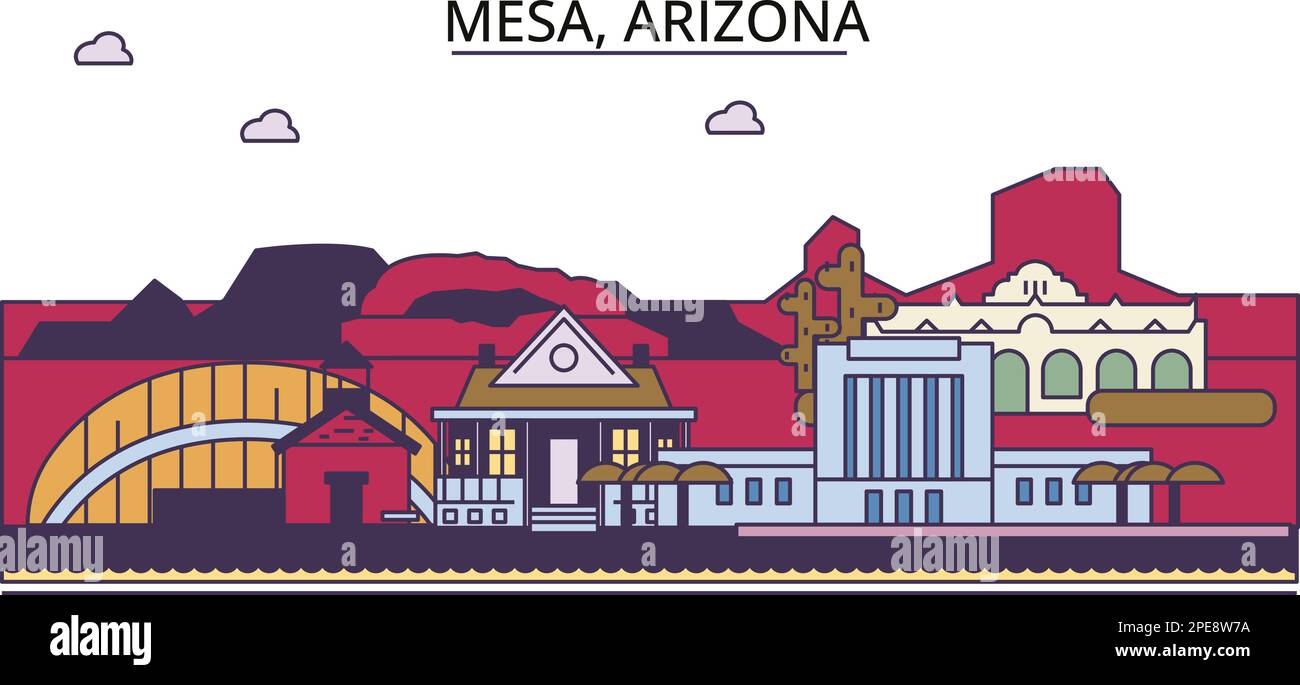 Stati Uniti, Mesa luoghi di interesse turistico, vettore città viaggio illustrazione Illustrazione Vettoriale