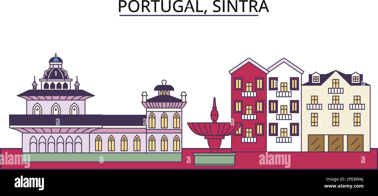 Portogallo, Sintra punti di riferimento turistico, vettore città viaggio illustrazione Illustrazione Vettoriale