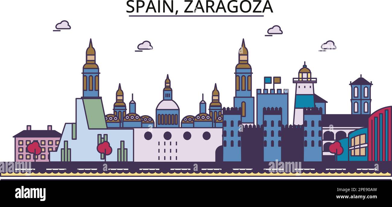 Spagna, Saragozza punti di riferimento del turismo, vettore città viaggio illustrazione Illustrazione Vettoriale