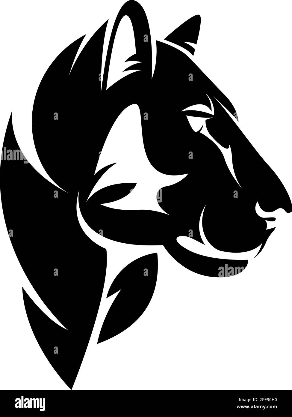 Ritratto vettoriale bianco e nero di puma selvaggio o Lioness. Testa animale disegno semplice Illustrazione Vettoriale