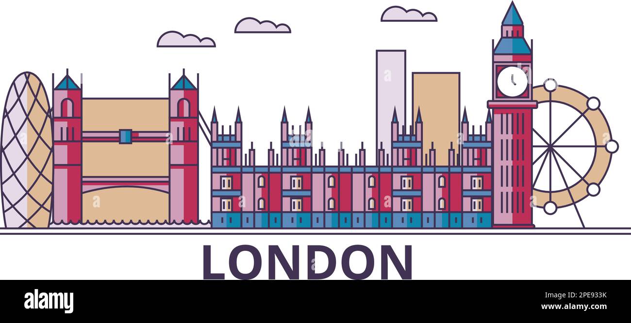 Regno Unito, Londra città turismo punti di riferimento, vettore città viaggio illustrazione Illustrazione Vettoriale